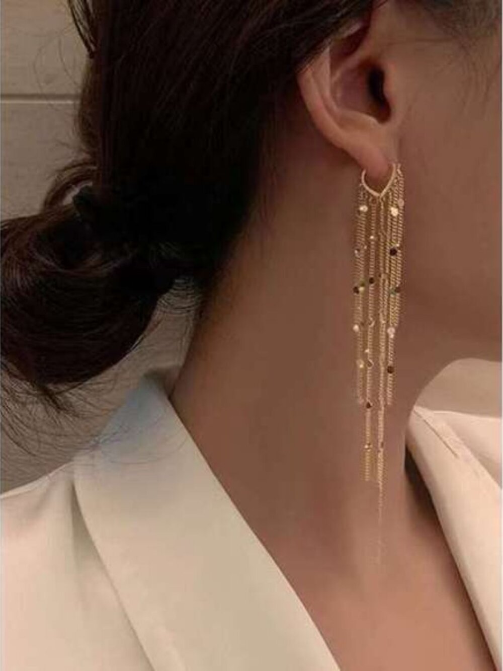 Metal Tassel Decor Drop Earrings